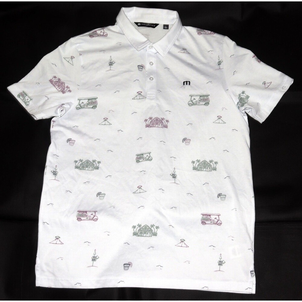 Travis Mathew Tiki Mapes Print Perfect Men's Short Sleeve Polo Shirt Size Large‎
